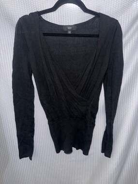 Mossimo Black Long Sleeve Surplice Wrap Sweater Top Size XS